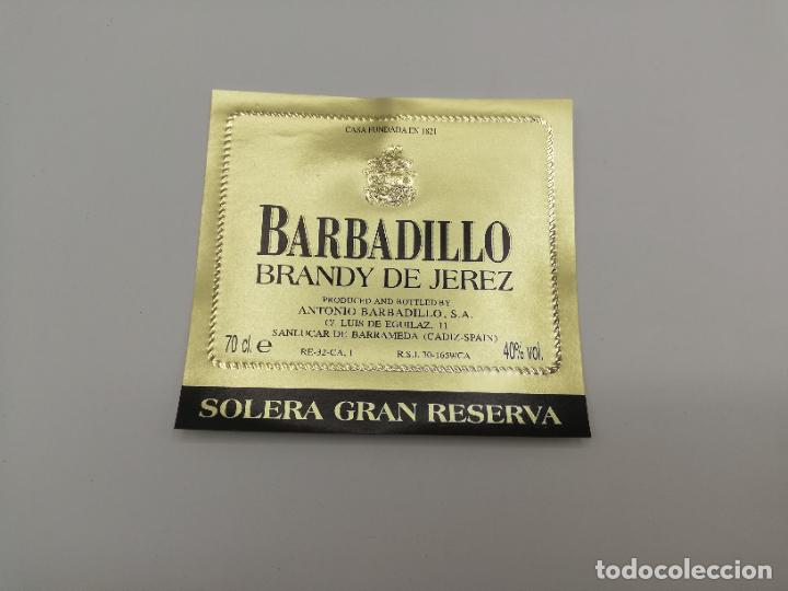 Alte Etiketten: ETIQUETA. BARBADILLO. BRANDY DE JEREZ. SOLERA GRAN RESERVA.ANTONIO BARBADILLO. SANLUCAR DE BARRAMEDA