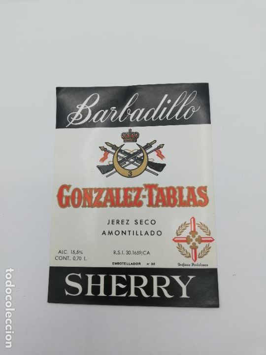 Alte Etiketten: ETIQUETA. BARBADILLO. GONZALEZ-TABLAS. JEREZ SECO AMONTILLADO. SHERRY.