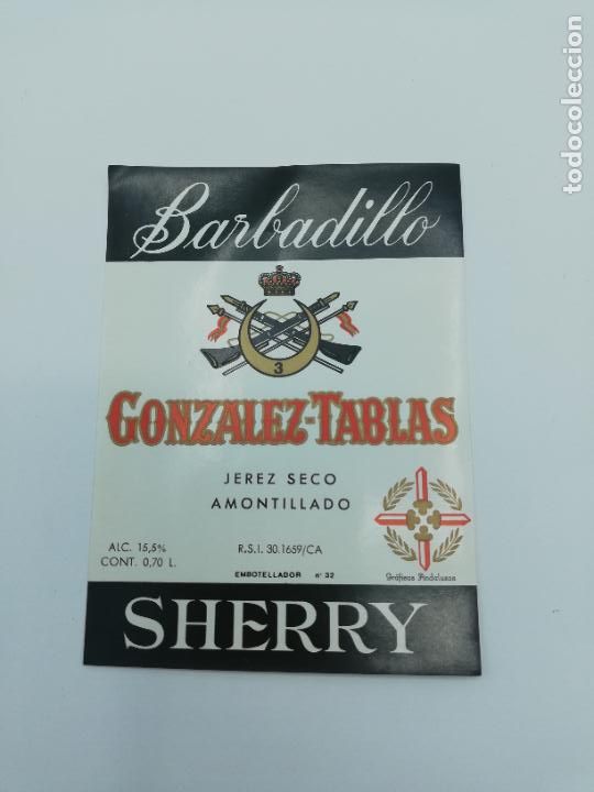 Alte Etiketten: ETIQUETA. BARBADILLO. GONZALEZ-TABLAS. JEREZ SECO AMONTILLADO. SHERRY.