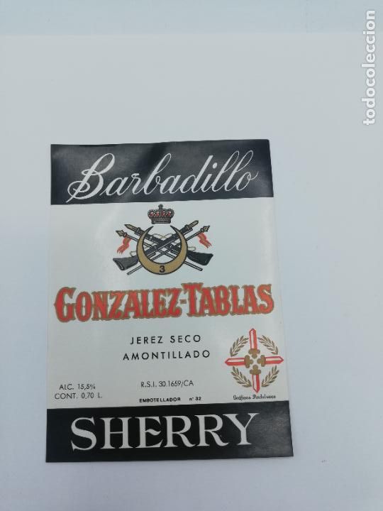 Alte Etiketten: ETIQUETA. BARBADILLO. GONZALEZ-TABLAS. JEREZ SECO AMONTILLADO. SHERRY.