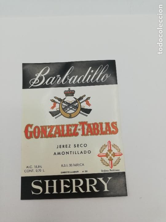 Alte Etiketten: ETIQUETA. BARBADILLO. GONZALEZ-TABLAS. JEREZ SECO AMONTILLADO. SHERRY.