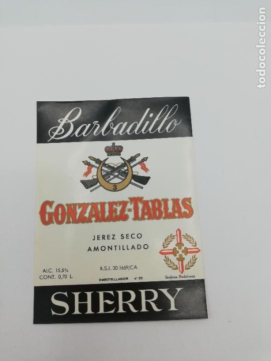 Alte Etiketten: ETIQUETA. BARBADILLO. GONZALEZ-TABLAS. JEREZ SECO AMONTILLADO. SHERRY.