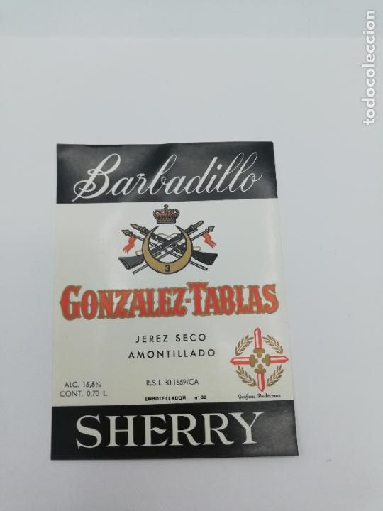 Alte Etiketten: ETIQUETA. BARBADILLO. GONZALEZ-TABLAS. JEREZ SECO AMONTILLADO. SHERRY.