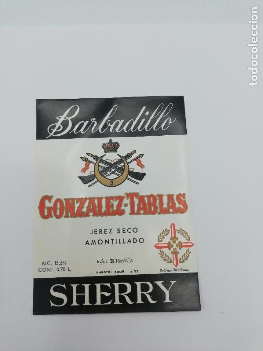Alte Etiketten: ETIQUETA. BARBADILLO. GONZALEZ-TABLAS. JEREZ SECO AMONTILLADO. SHERRY.
