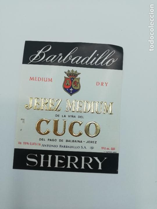 Alte Etiketten: ETIQUETA. BARBADILLO. JEREZ MEDIUM. CUCO. ANTONIO BARBADILLO. SHERRY.