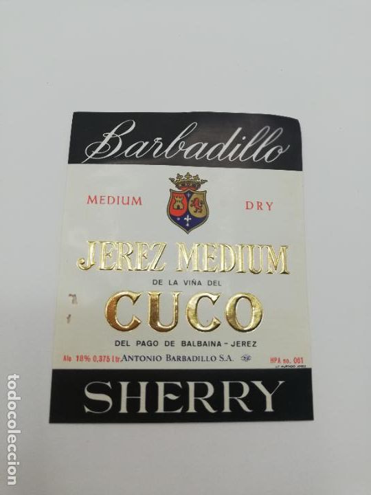 Alte Etiketten: ETIQUETA. BARBADILLO. JEREZ MEDIUM. CUCO. ANTONIO BARBADILLO. SHERRY.