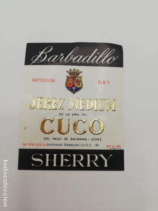Alte Etiketten: ETIQUETA. BARBADILLO. JEREZ MEDIUM. CUCO. ANTONIO BARBADILLO. SHERRY.