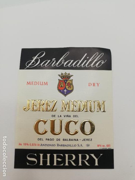 Alte Etiketten: ETIQUETA. BARBADILLO. JEREZ MEDIUM. CUCO. ANTONIO BARBADILLO. SHERRY.