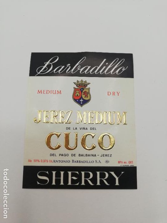Alte Etiketten: ETIQUETA. BARBADILLO. JEREZ MEDIUM. CUCO. ANTONIO BARBADILLO. SHERRY.