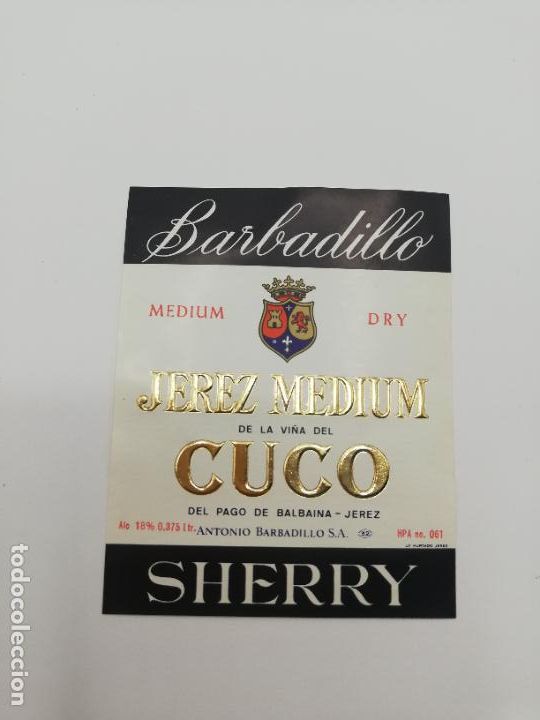 Alte Etiketten: ETIQUETA. BARBADILLO. JEREZ MEDIUM. CUCO. ANTONIO BARBADILLO. SHERRY.