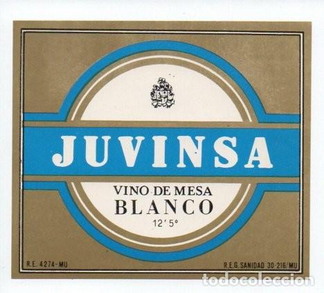 Etiquetas antiguas: ANTIGUA ETIQUETA, JUVINSA, VINO DE MESA BLANCO. SIN PEGAR.