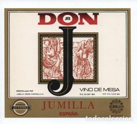 Etiquetas antiguas: ANTIGUA ETIQUETA, DON J, VINO DE MESA - JUMILLA. SIN PEGAR.
