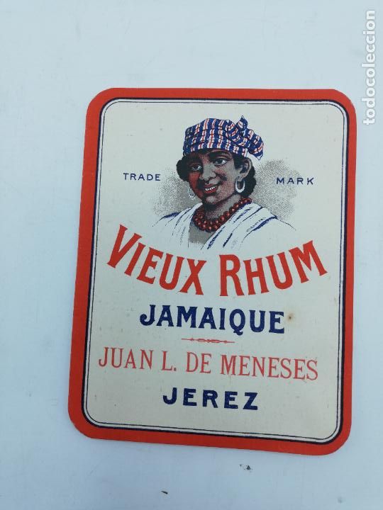 Old Labels: ETIQUETA. VIEUX RHUM. JAMAIQUE. JUAN L. DE MENESES. JEREZ. MED : 12 X 9.5 CM APROX.