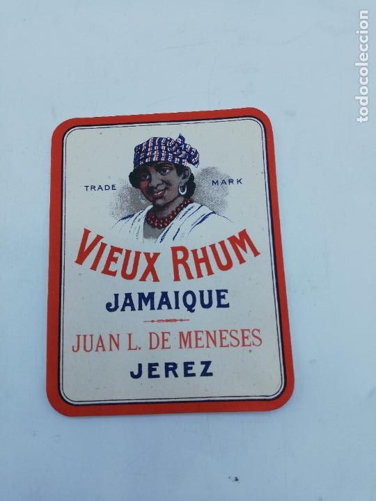 Old Labels: ETIQUETA. VIEUX RHUM. JAMAIQUE. JUAN L. DE MENESES. JEREZ. MED : 12 X 9.5 CM APROX.