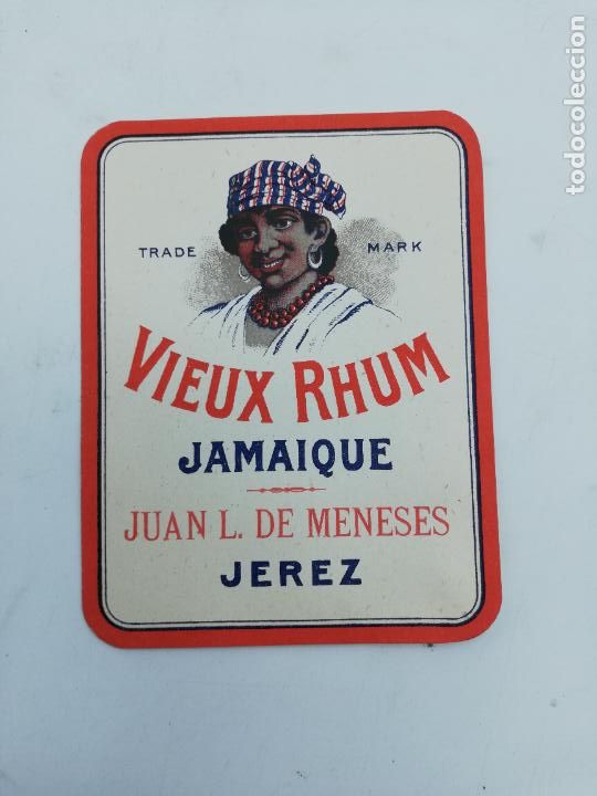 Old Labels: ETIQUETA. VIEUX RHUM. JAMAIQUE. JUAN L. DE MENESES. JEREZ. MED : 12 X 9.5 CM APROX.