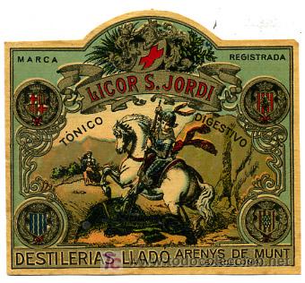 Old Labels: ETIQUETA LICOR SAN JORDI, SAN JORGE , E LLADO , ARENYS DE MUNT, EN CASTELLANO, ER373
