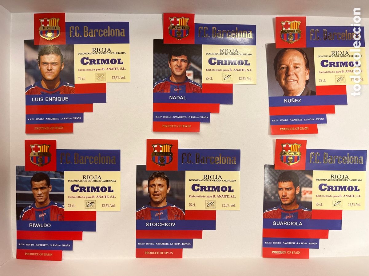 Etiquetas antiguas: F.C. BARCELONA. LOTE DE 27 ETIQUETAS DE VINO RIOJA CRIMOL. EMBOTELLADO PARA B. ANAITE, S.L.