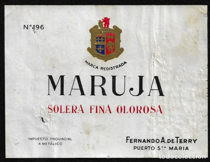 Etiquetas antiguas: ETIQUETA VINO - MARUJA- FERNANDO A, DE TERRY -PUERTO STA, MARIA TAMA&Ntilde;O 12.5 X 9 CM