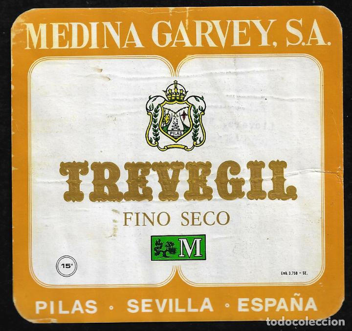 Etiquetas antiguas: ETIQUETA VINO - TREVEGIL- MEDINA GARVEY - PILAS - SEVILLA- TAMA&Ntilde;O 11 X 10 CM