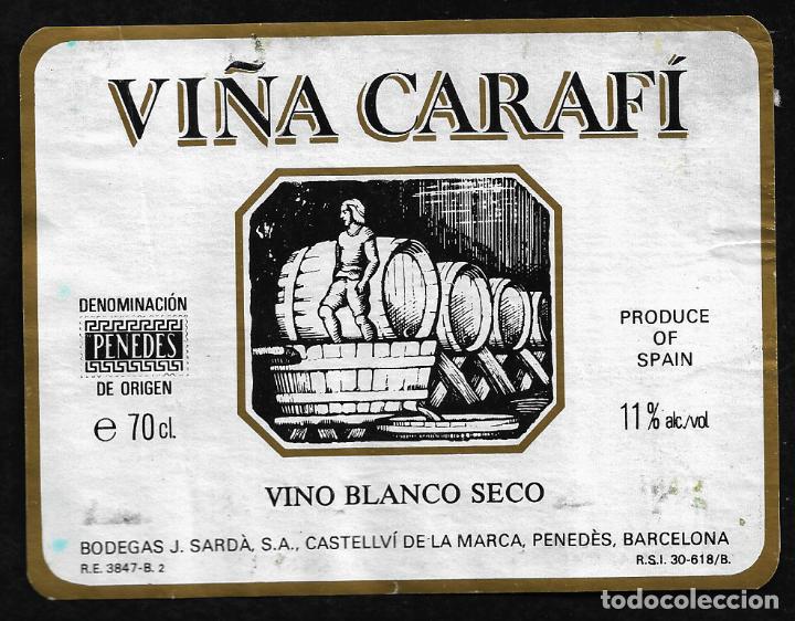 Etiquetas antiguas: ETIQUETA VINO - VI&Ntilde;A CARAFI- BODEGAS J. SARDA- TAMA&Ntilde;O 12 X 9 CM