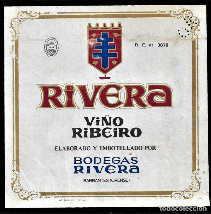 Etiquetas antiguas: ETIQUETA VINO - RIVERA - VINO RIBEIRO -BODEGAS RIVERA - ORENSE- TAMA&Ntilde;O 10.5 X 10.5 CM