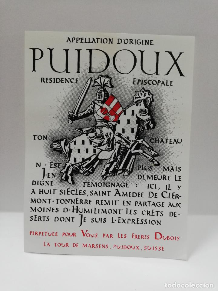 Etiquetas antiguas: ETIQUETA DE VINO. UNIFORME MILITAR. PUIDOUX. MEDIDAS : 12.5 X 9.5 CM APROX.