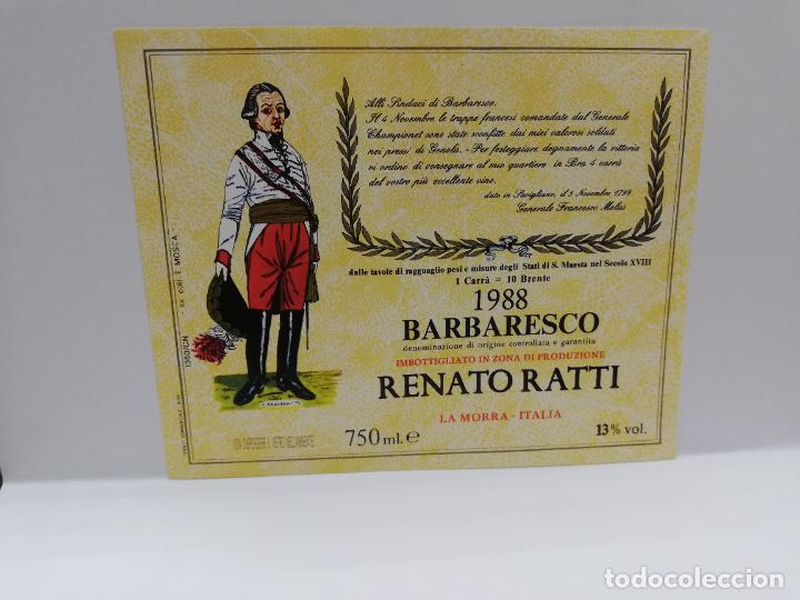 Etiquetas antiguas: ETIQUETA DE VINO. UNIFORME MILITAR. BARBARESCO RENATO RATTI. 1988. MEDIDAS : 10 X 13 CM APROX