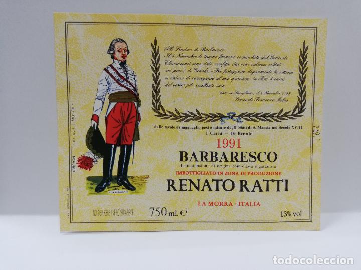 Etiquetas antiguas: ETIQUETA DE VINO. UNIFORME MILITAR. BARBARESCO. RENATO RATTI. 1991. MEDIDAS : 10 X 12 CM APROX