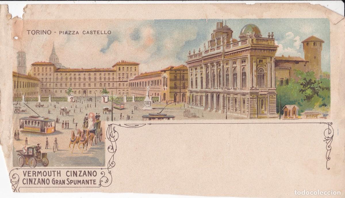 Etichette antiche: Torino Piazza Castello Vermouth Cinzano 24x15 ctms.