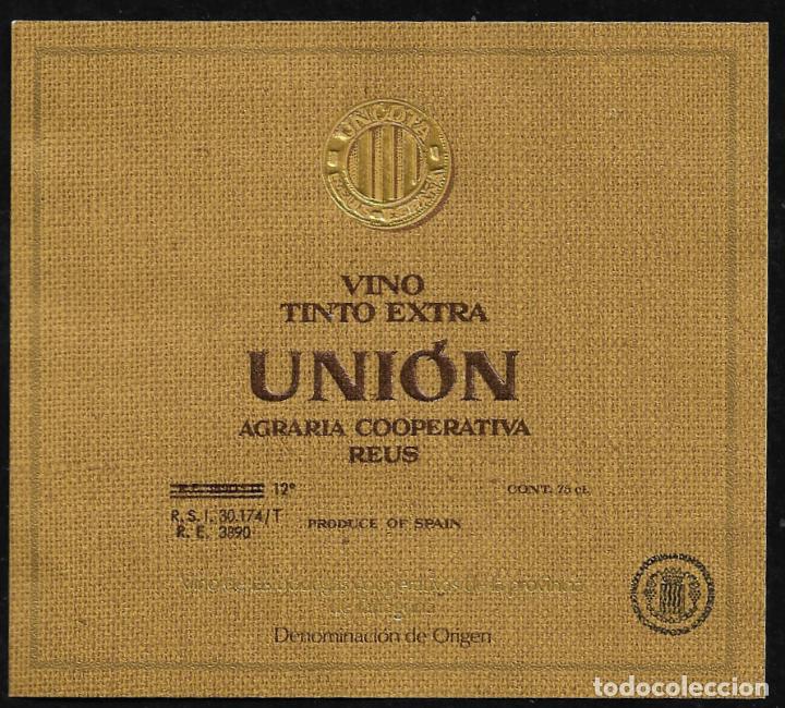 Etiquetas antiguas: ETIQUETA VINO - TINTO EXTRA- - UNION - REUS - TAMA&Ntilde;O 11 x 9.5 CM