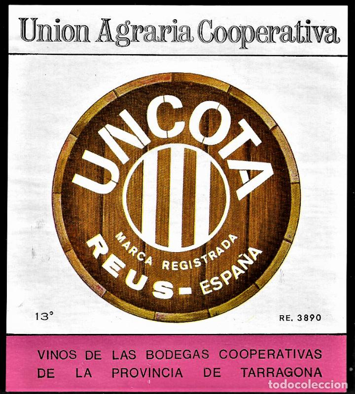 Etiquetas antiguas: ETIQUETA VINO- UNCOTA - UNION AGRARIA COOPERATIVA REUS- 13&ordm; - TAMA&Ntilde;O 10x 11.5 CM