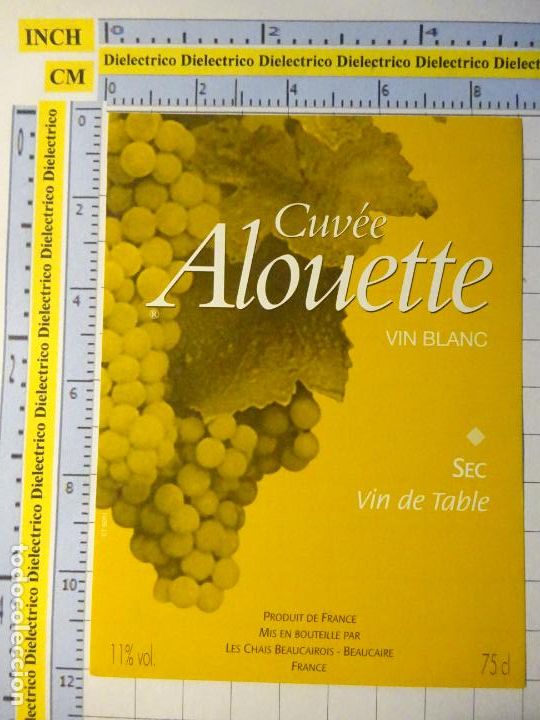 Old Labels: ETIQUETA DE BEBIDAS. VINO LICORES. FRANCIA, CUV&Eacute;E ALOUETTE BLANCO. 939