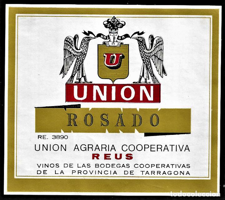 Etiquetas antiguas: ETIQUETA VINO- ROSADO - UNION AGRARIA COPRATIVA - REUS - TAMA&Ntilde;O 9 x 8 CM