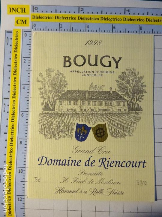 Old Labels: ETIQUETA DE BEBIDAS. VINO LICORES. SUIZA BOUGY 1998 DOMAINE DE RIENCOURT 951