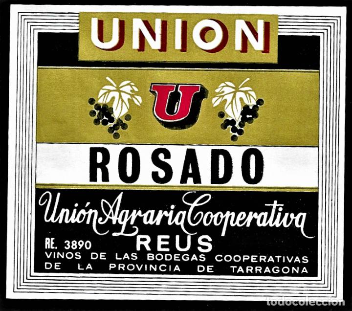 Etiquetas antiguas: ETIQUETA VINO- ROSADO - UNION AGRARIA COPRATIVA - REUS - TAMA&Ntilde;O 9.5 x 8 CM