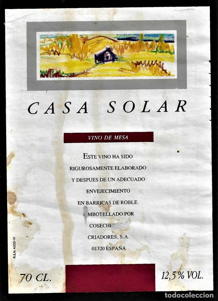Etiquetas antiguas: ETIQUETA VINO- CASA SOLAR - TAMA&Ntilde;O 9 x 12. CM