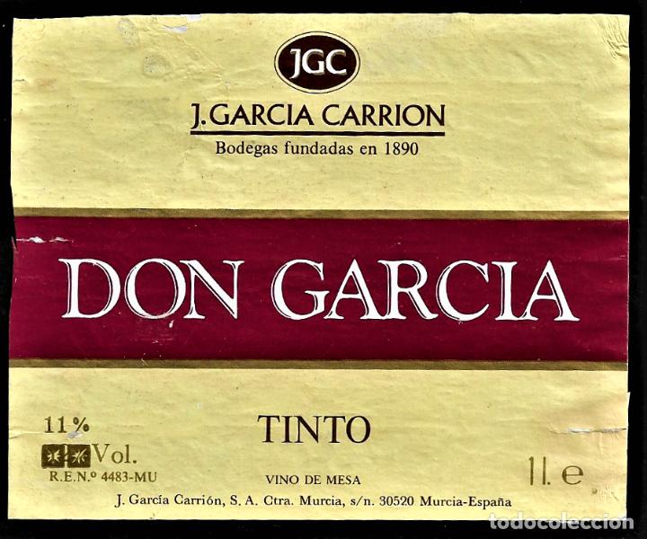 Etiquetas antiguas: ETIQUETA VINO- DON GARCIA - TINTO - J. GARCIA CARRION - TAMA&Ntilde;O 11 x 9. CM