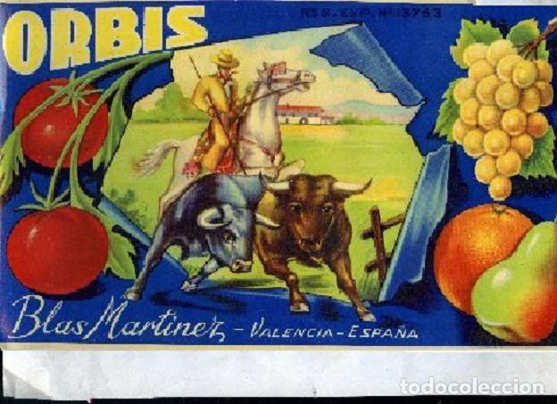 Etiquetas antiguas: ETIQUETA DE NARANJAS ORBIS DE BLAS MARTINEZ , - Foto 1