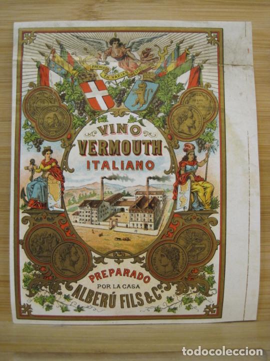 Etiquetas antiguas: VINO VERMOUTH ITALIANO-ALBERU FILS-ETIQUETA ANTIGUA-VER FOTOS-(K-8292)
