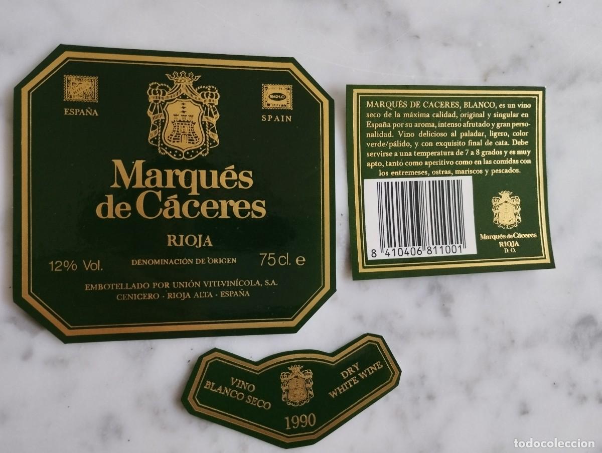 Etiquetas antiguas: ETIQUETA DE VINO BLANCO SECO MARQUES DE CACERES RIOJA 1990