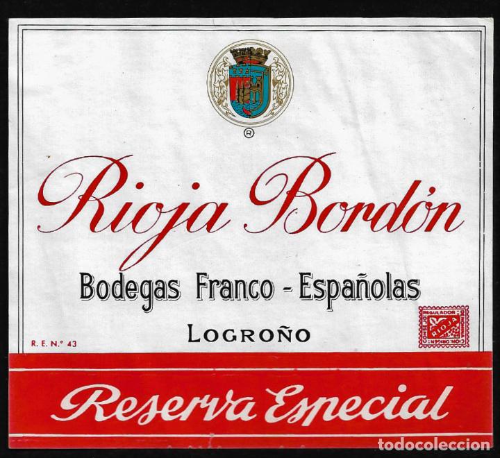 Etiquetas antiguas: ETIQUETA VINO - RIOJA BORBON - BODEGAS FRANCO-ESPA&Ntilde;OLAS-LOGRO&Ntilde;O- TAMA&Ntilde;O 11.50 X 10 CM