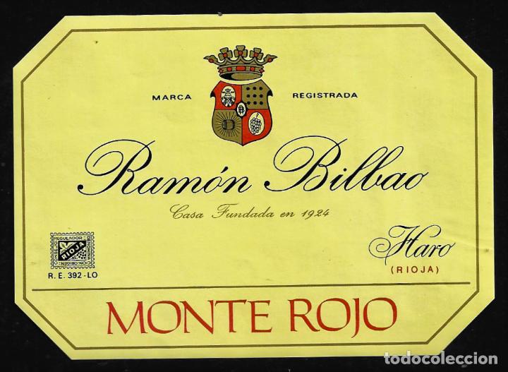 Etiquetas antiguas: ETIQUETA VINO - RAMON BILBAO - MONTE ROJO - HARO-RIOJA- TAMA&Ntilde;O 12.50 X 8.50 CM