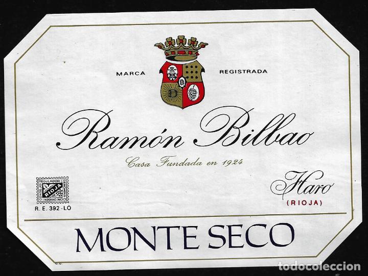 Etiquetas antiguas: ETIQUETA VINO - RAMON BILBAO - MONTE SECO - HARO-RIOJA- TAMA&Ntilde;O 12.50 X 8.50 CM