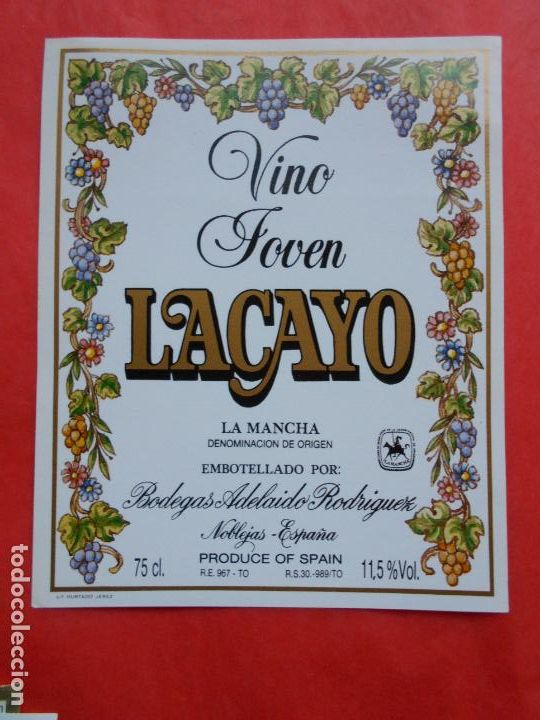 Etiquetas antiguas: ETIQUETA VINO JOVEN BODEGAS ADELAIDO RODRIGUEZ
