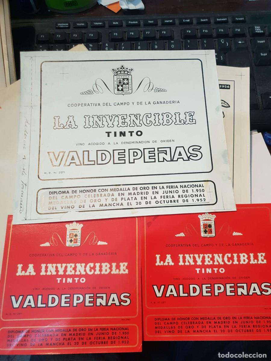 Etiquetas antiguas: Etiqueta vino la invencible con boceto de la etiqueta