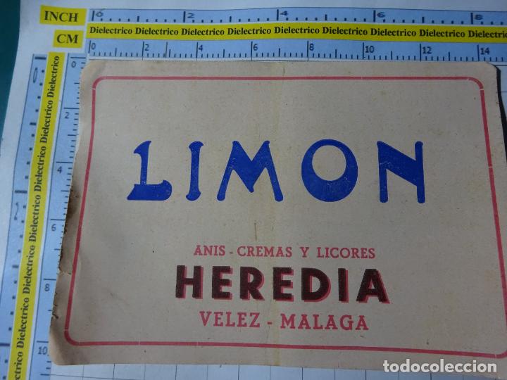 Etichette antiche: ETIQUETA DE BEBIDAS VINOS LICORES. LICOR DE LIM&Oacute;N HEREDIA ANIS CREMAS LICORES V&Eacute;LEZ M&Aacute;LAGA 958