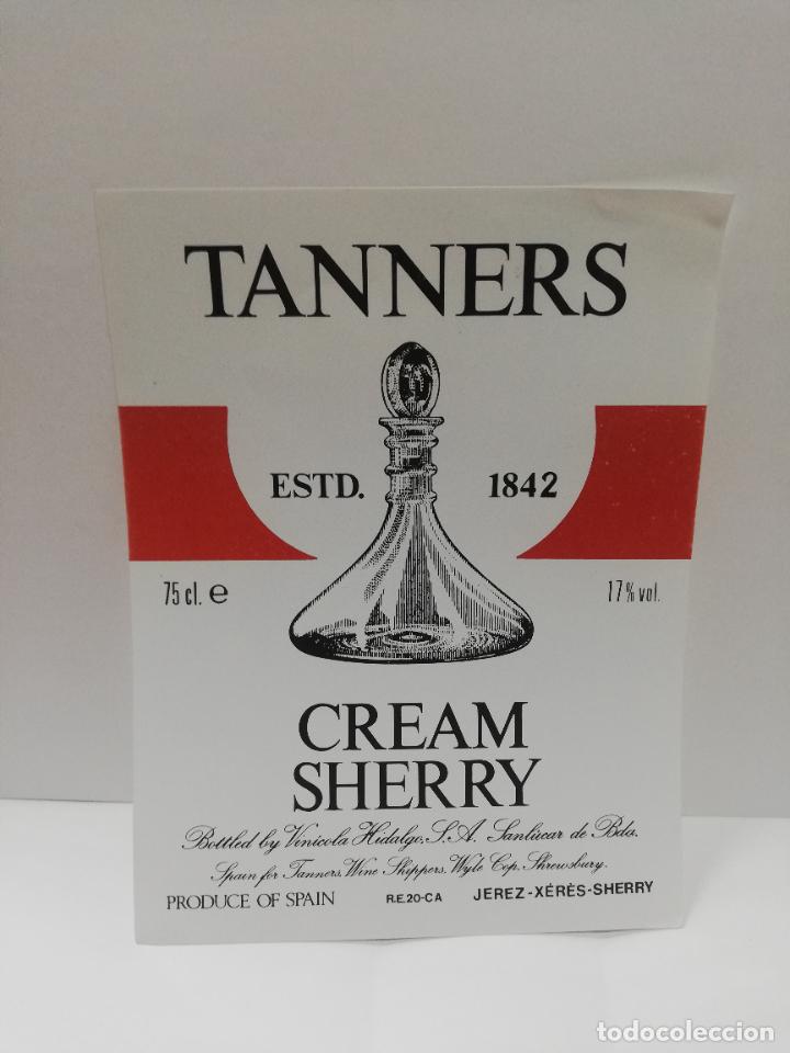 Etiquetas antiguas: ETIQUETA DE VINO. TANNERS MARISCAL CREAM SHERRY. JEREZ-XERES-SHERRY. MED : 14 X 10 CM APROX.