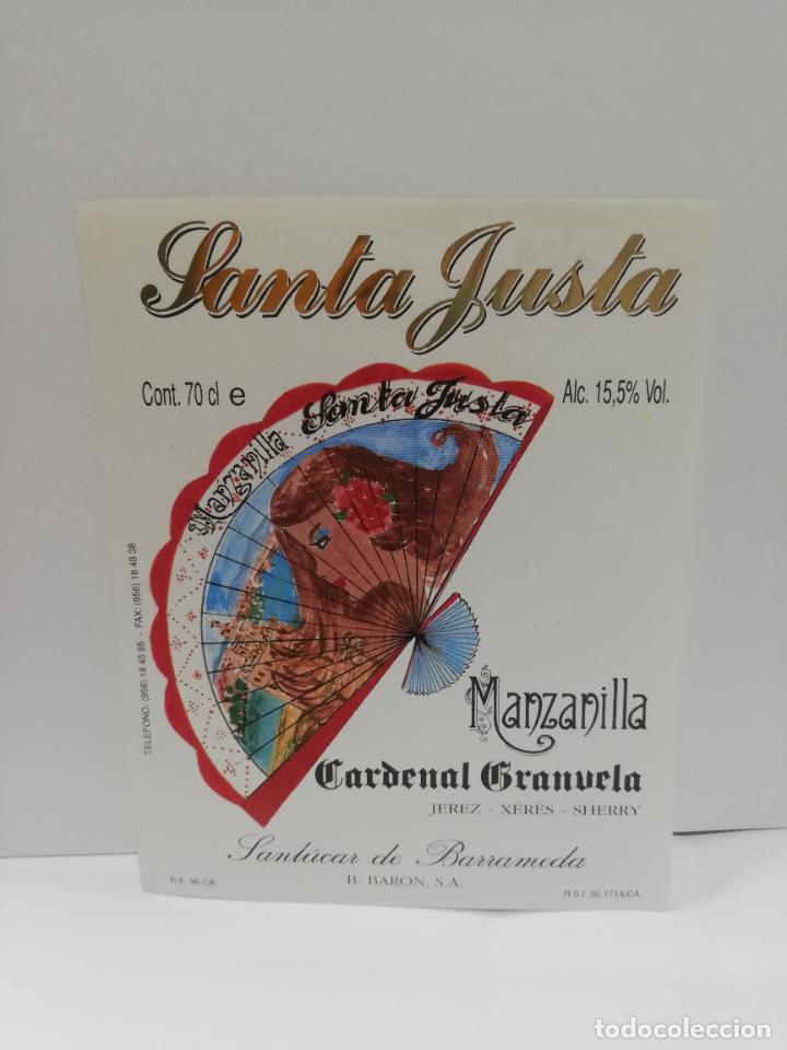 Etiquetas antiguas: ETIQUETA DE VINO. SANTA JUSTA. MANZANILLA, CARDENAL GRANUELA. SANLUCAR DE BARRAMEDA.