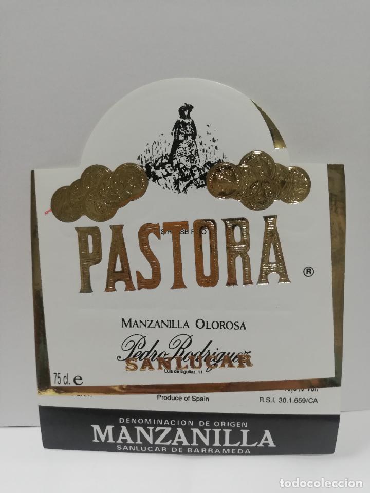 Etiquetas antiguas: ETIQUETA DE VINO. PASTORA, MANZANILLA OLOROSA, PEDRO RODRIGUEZ. SANLUCAR DE BARRAMEDA.