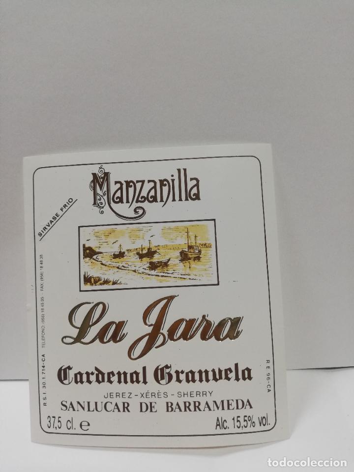 Etiquetas antiguas: ETIQUETA DE VINO. MANZANILLA LA JARA. CARDENAL GRANUELA. SANLUCAR DE BARRAMEDA.